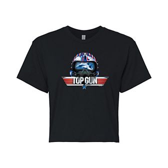 Juniors' Top Gun Helmet Cropped Graphic Tee