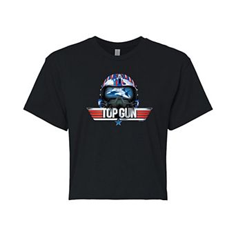 Juniors' Top Gun Helmet Cropped Graphic Tee