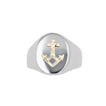 Kristen Kesho 14k Gold Diamond Cut Anchor on Stainless Steel Ring