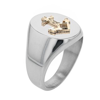 Kristen Kesho 14k Gold Diamond Cut Anchor on Stainless Steel Ring