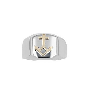 Kristen Kesho 14k Gold Anchor on Stainless Steel Ring