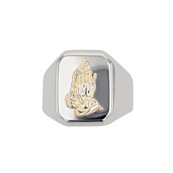 Kristen Kesho 14k Gold Praying Hand on Stainless Steel Ring
