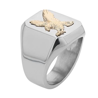 Kristen Kesho 14k Gold Eagle on Stainless Steel Ring
