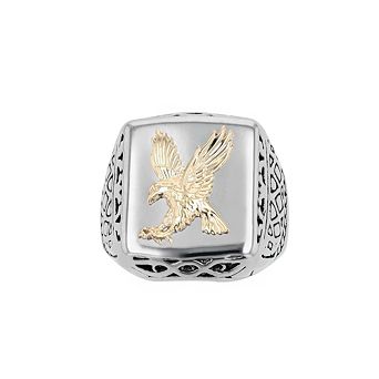 Kristen Kesho 14k Gold Eagle on Stainless Steel Ring