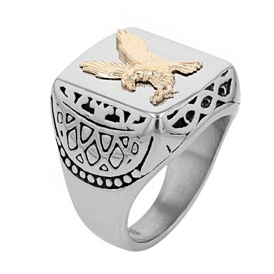 Kristen Kesho 14k Gold Eagle on Stainless Steel Ring