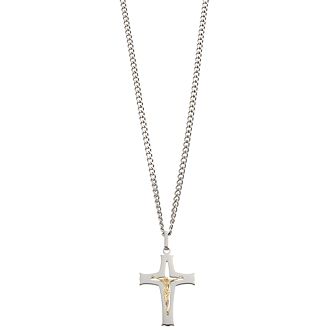 Kristen Kesho 14k Gold Jesus on Stainless Steel Cross Pendant Necklace