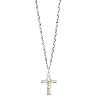 Kristen Kesho 14k Gold Jesus on Stainless Steel Cross Pendant Necklace