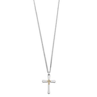 Kristen Kesho 14k Gold Diamond Cut Cross on Stainless Steel Cross Pendant Necklace