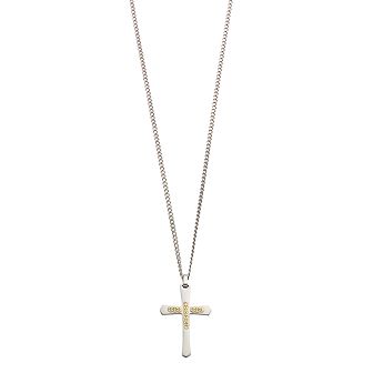 Kristen Kesho 14k Gold Bars on Stainless Steel Cross Pendant Necklace
