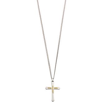 Kristen Kesho 14k Gold Bars on Stainless Steel Cross Pendant Necklace