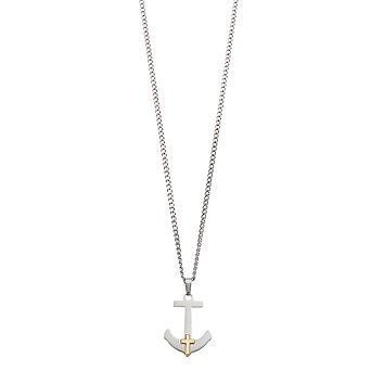 Kristen Kesho 14k Gold Cross on Stainless Steel Anchor Pendant Necklace