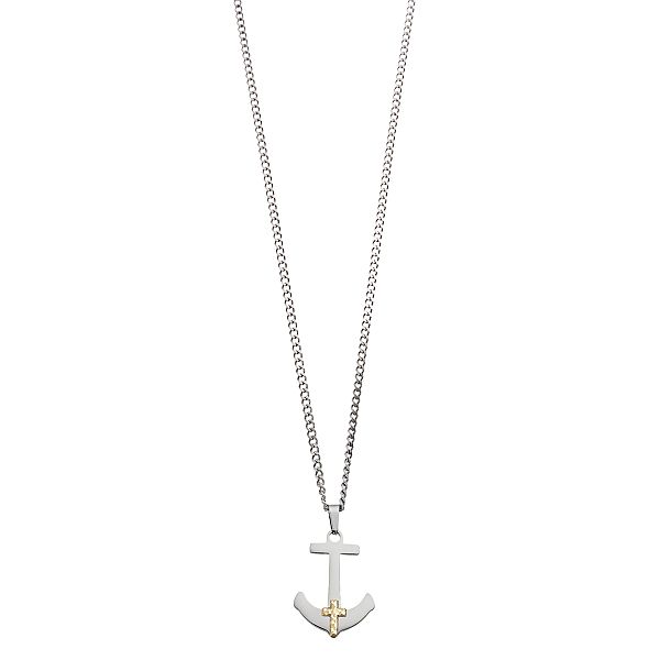 Kristen Kesho 14k Gold Bars on Stainless Steel Anchor Pendant Necklace