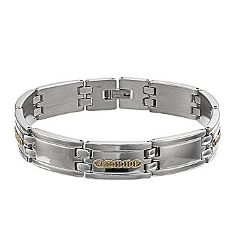 Kristen Kesho 14k Gold Woven Bar on Stainless Steel Link Bracelet