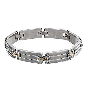 Kristen Kesho 14k Gold Woven Bar on Stainless Steel Link Bracelet