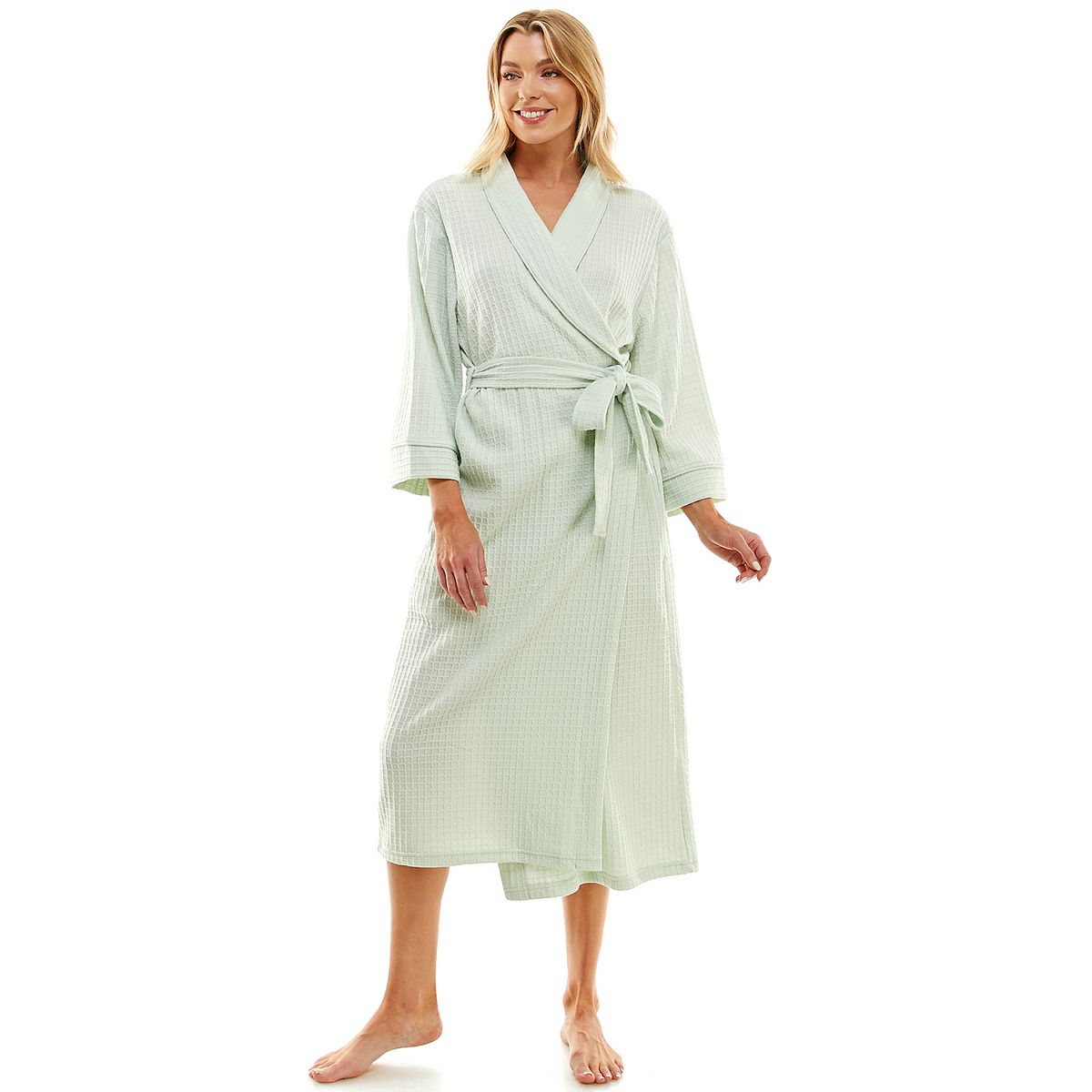 Women's Croft & Barrow® Waffle-Knit Kimono Robe - Green Frost, SMALL