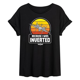 Juniors' Top Gun "I Was Inverted" Oversized Graphic Tee
