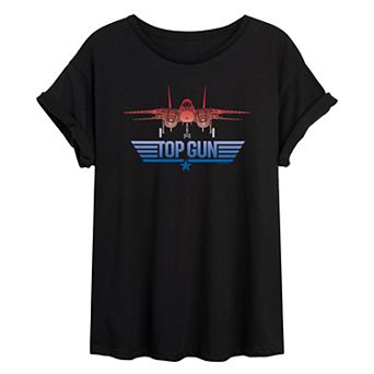 Juniors' Top Gun Logo Jet Oversized Graphic Tee