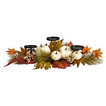 nearly natural Artificial Fall Pumpkin Maple Leaf Autumn Candelabrum Table Decor
