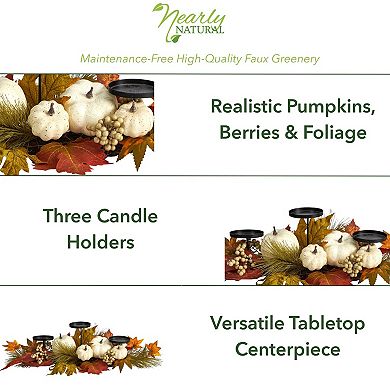 nearly natural Artificial Fall Pumpkin Maple Leaf Autumn Candelabrum Table Decor