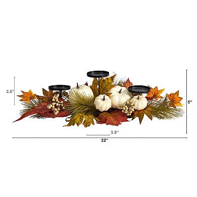 nearly natural Artificial Fall Pumpkin Maple Leaf Autumn Candelabrum Table Decor