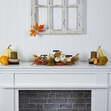 nearly natural Artificial Fall Pumpkin Maple Leaf Autumn Candelabrum Table Decor