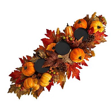 nearly natural Artificial Autumn Maple Leaves Pumpkin Harvest Candelabrum Table Decor