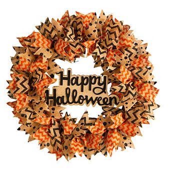 nearly natural Halloween Burlap Ribbon Wreath