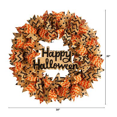 nearly natural Halloween Burlap Ribbon Wreath