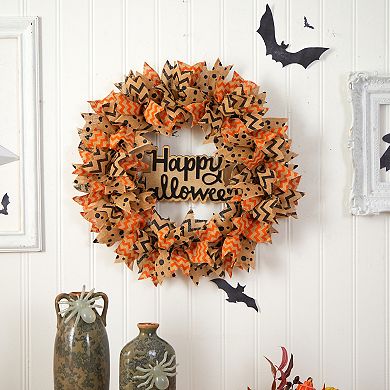 nearly natural Halloween Burlap Ribbon Wreath