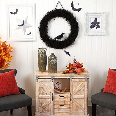 nearly natural Halloween Black Raven Wreath
