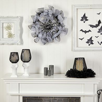 nearly natural Halloween Spider Web Mesh Wreath