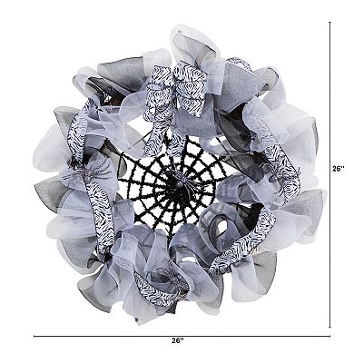 nearly natural Halloween Spider Web Mesh Wreath