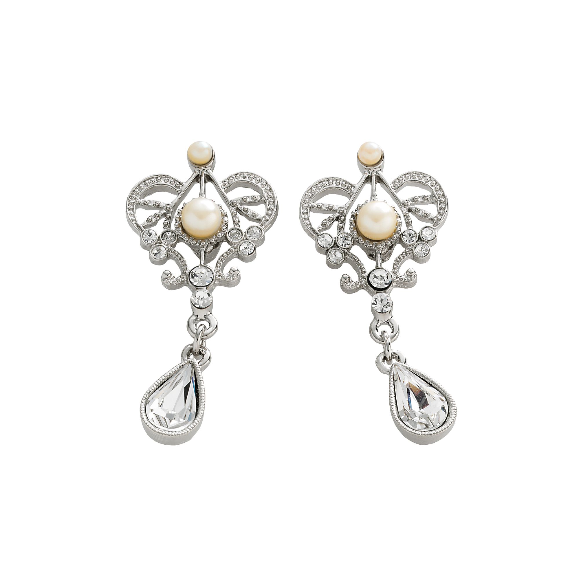 1928® Silver Tone Simulated Crystal & Simulated Pearl Drop Earrings, Women