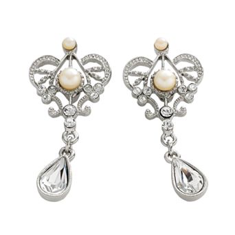 1928® Silver Tone Simulated Crystal & Simulated Pearl Drop Earrings