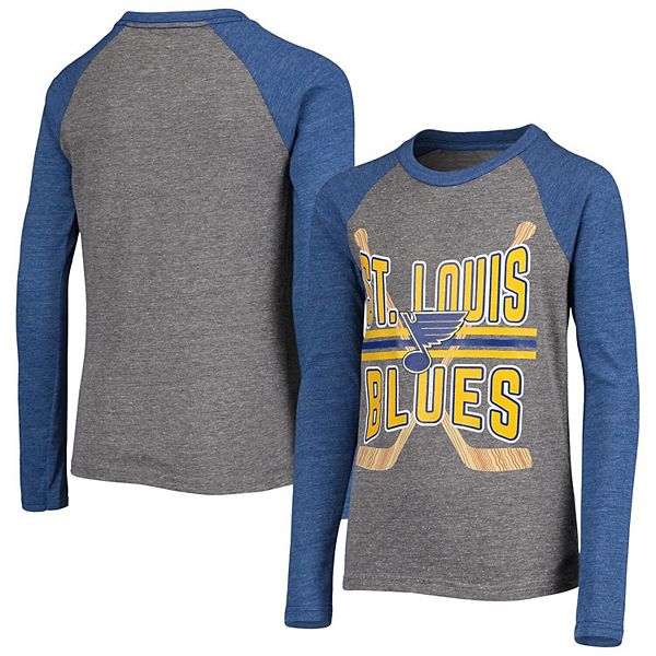 Youth Heathered Gray/Heathered Blue St. Louis Blues Square Up Raglan  Tri-Blend Long Sleeve T