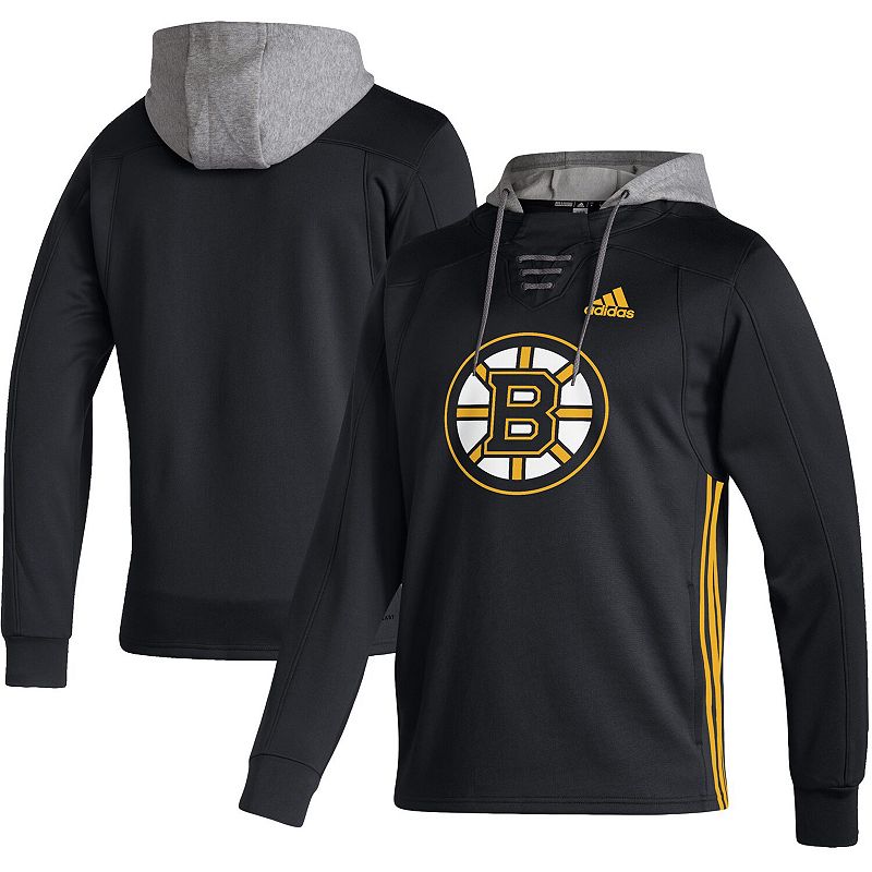 Mens adidas Black Boston Bruins Skate Lace AEROREADY Pullover Hoodie, Size