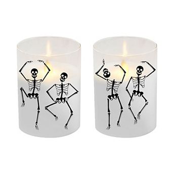 LumaBase 2-pack Battery Operated LED Skeleton Glass Candles With Bullet Flame