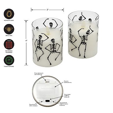 LumaBase 2-pack Battery Operated LED Skeleton Glass Candles With Bullet Flame