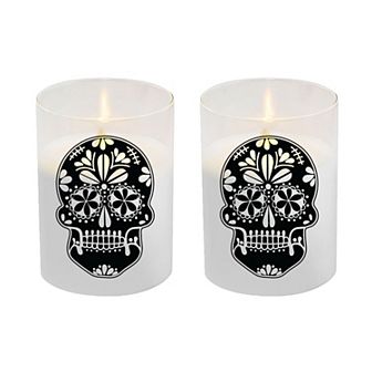 LumaBase LED Color Changing Sugar Skull Candle Jar 2 pc Set