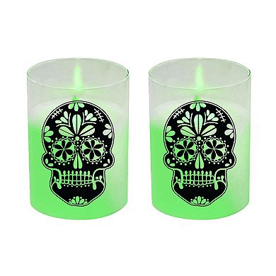 LumaBase LED Color Changing Sugar Skull Candle Jar 2-piece Set