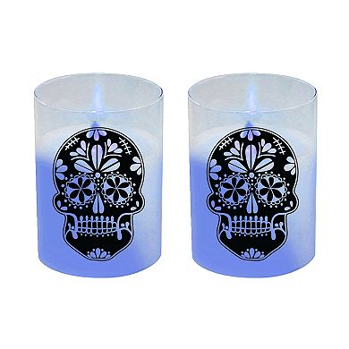 LumaBase LED Color Changing Sugar Skull Candle Jar 2-piece Set