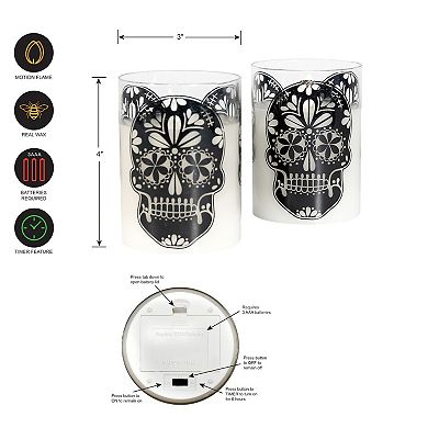 LumaBase LED Color Changing Sugar Skull Candle Jar 2-piece Set