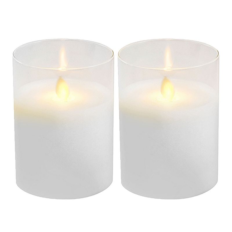 LumaBase 2-pack Battery Operated LED Glass Candles With Moving Flame, Red O