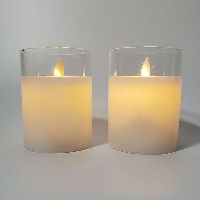 LumaBase 2-pack Battery Operated LED Glass Candles With Moving Flame