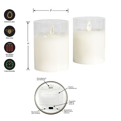 LumaBase 2-pack Battery Operated LED Glass Candles With Moving Flame