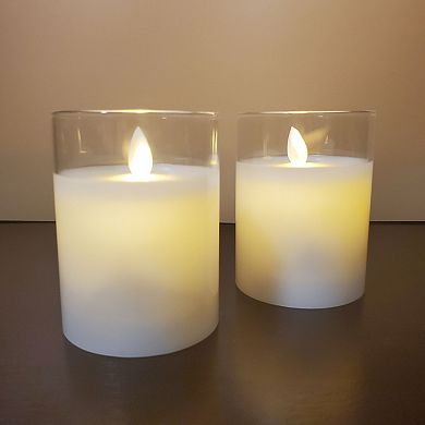 LumaBase 2-pack Battery Operated LED Glass Candles With Moving Flame