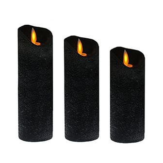 LumaBase Black Battery Operated LED Wax Candles With Bullet Flame 3-pack Set