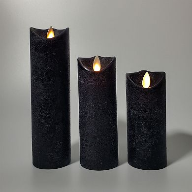 LumaBase Black Battery Operated LED Wax Candles With Moving Flame 3-pack Set
