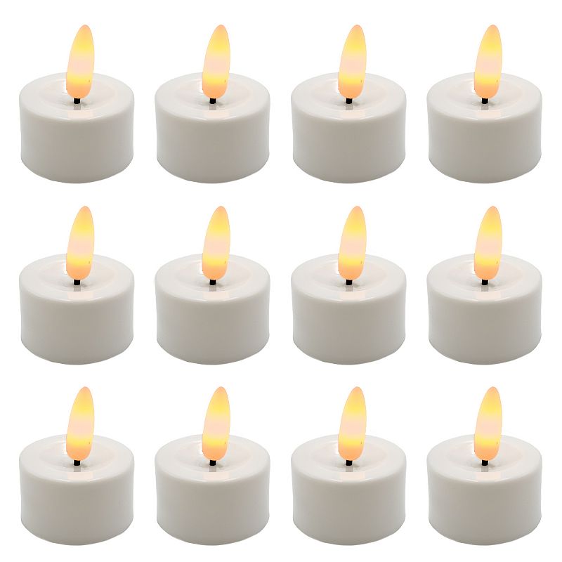 Battery Operated 3-D Wick Flame Tea Light 12-piece Set, White