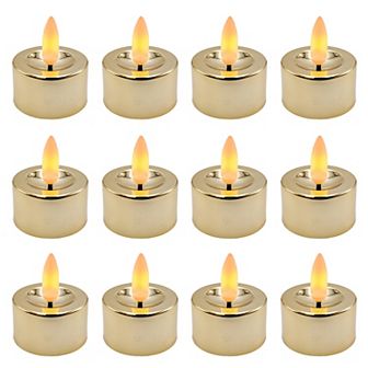 Battery Operated 3-D Wick Flame Gold Finish Tea Light 12 pc Set